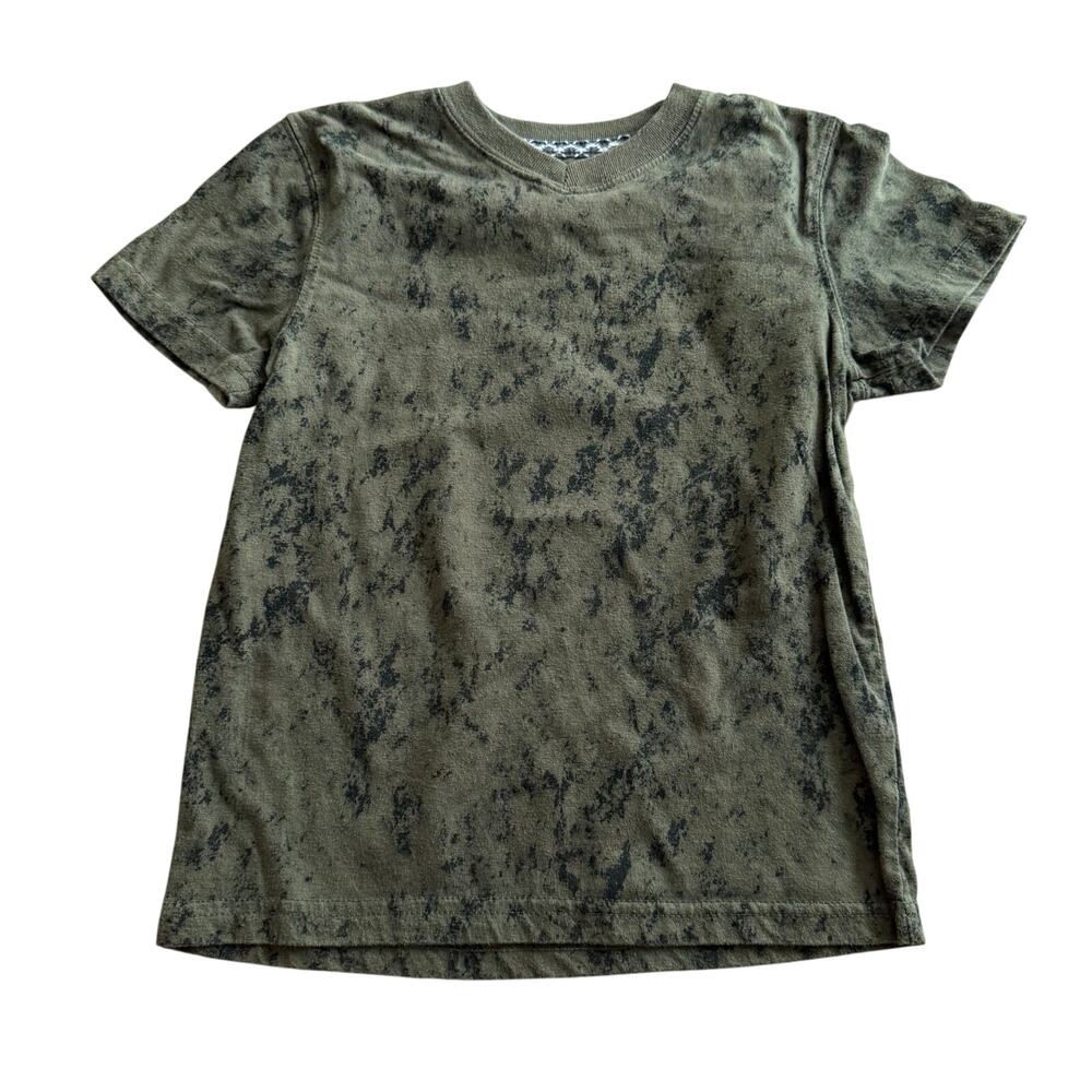 Mossimo Boys Tee Olive Green Black Marble Look Short Sleeve XS 4 5 V-Neck